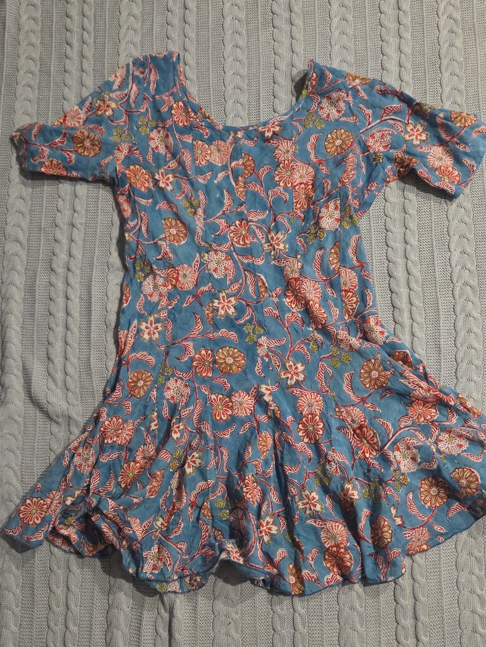 Santa Fe Designer Dress W/ Ruffle Petticoat Blue Red Floral 100% Cotton L Rare - Picture 8 of 11